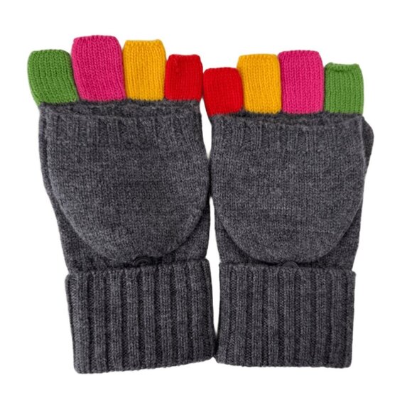 Kate Spade Womens 100% Wool Convertible Mittens Gloves Rainbow Fingers Grey - Picture 1 of 6